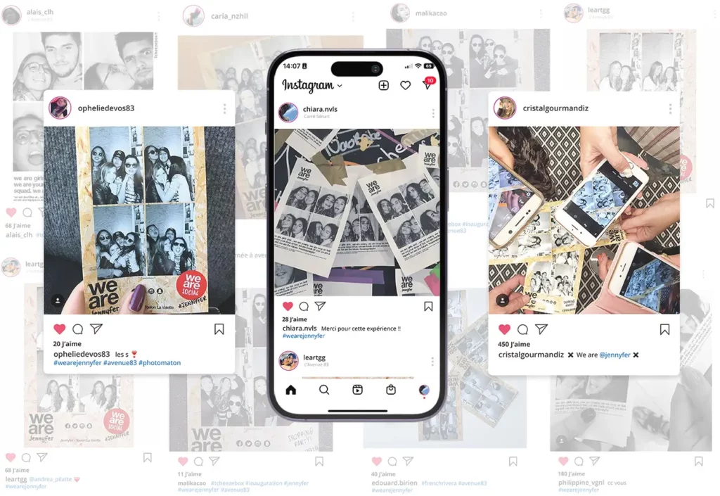Photos photobooth partagées sur Instagram lors d’une activation marketing en magasin.